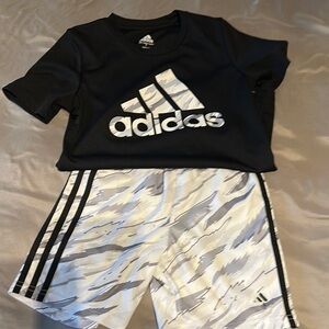 Adidas Black T-Shirt and Patterned Shorts Set